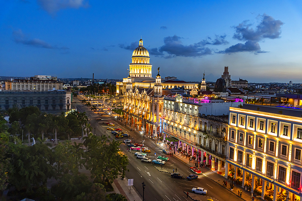 View at night over Havana and its Capitol, Havana, Cuba, West Indies, Central America