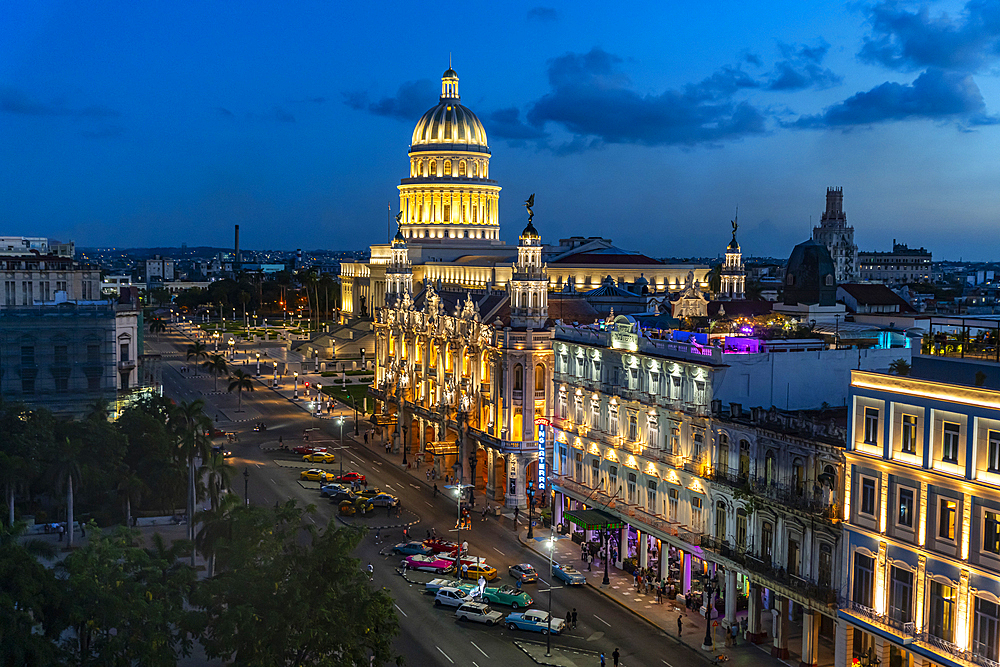 View at night over Havana and its Capitol, Havana, Cuba, West Indies, Central America