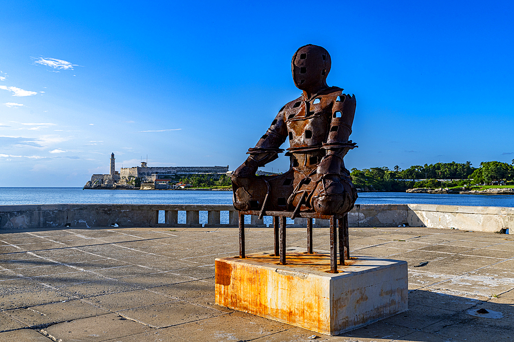 Modern statue in front of the Fort of San Carlos of the Cabin, Havana, Cuba, West Indies, Central America