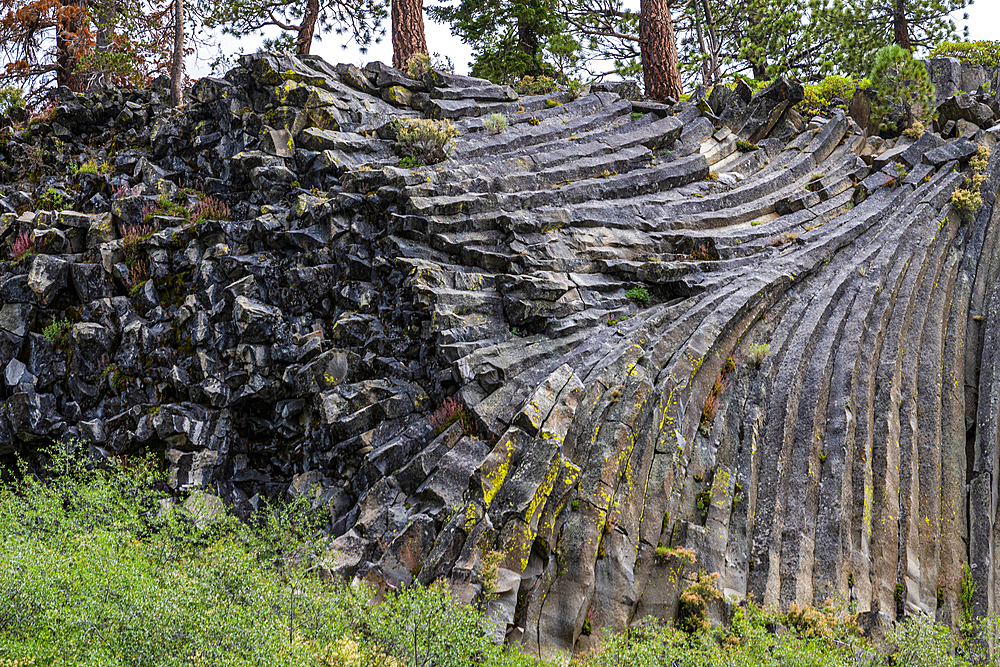 Rock formation of columnar basalt, Devils Postpile National Monument, Mammoth Mountain, California, United States of America, North America