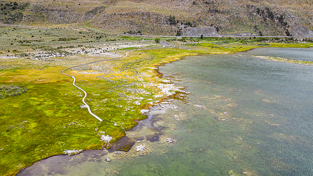 Aerial of the saline soda lake, Mono Lake, California, United States of America, North America