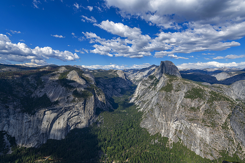 View over Yosemite National Park with Half Dome, UNESCO World Heritage Site, California, United States of America, North America