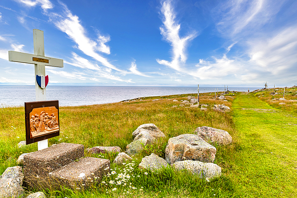 Old Christian cross, Ile aux Marins, fishermen's island, Territorial Collectivity of Saint-Pierre and Miquelon, Overseas Collectivity of France, North America