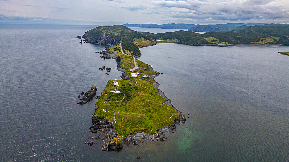 Aerial of the historic town of Trinity, Bonavista Peninsula, Newfoundland, Canada, North America