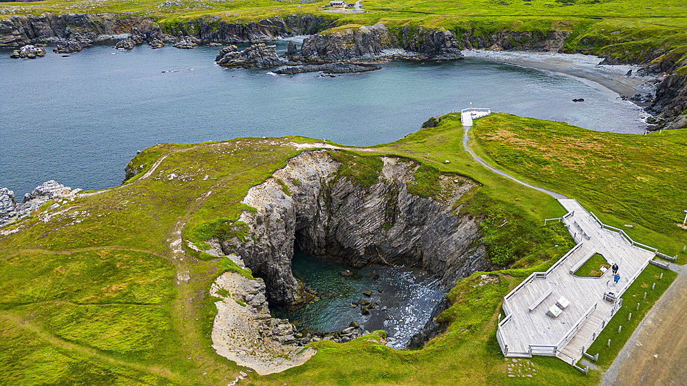 Double arch, Dungeon Provincial Park, Bonavista Peninsula, Newfoundland, Canada, North America