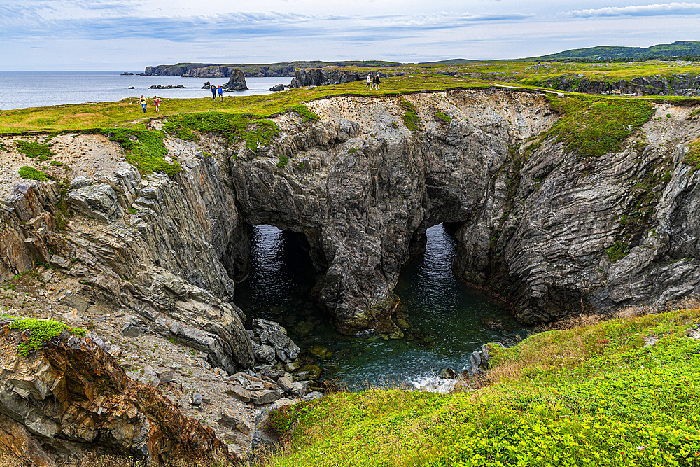 Double arch, Dungeon Provincial Park, Bonavista Peninsula, Newfoundland, Canada, North America