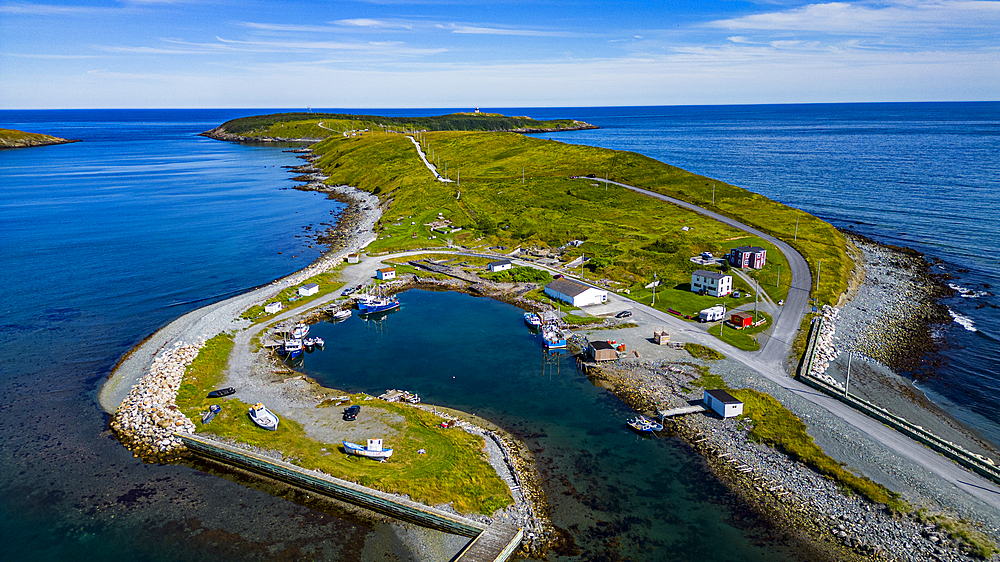 Aerial of the island near Ferryland, Avalon Peninsula, Newfoundland, Canada, North America