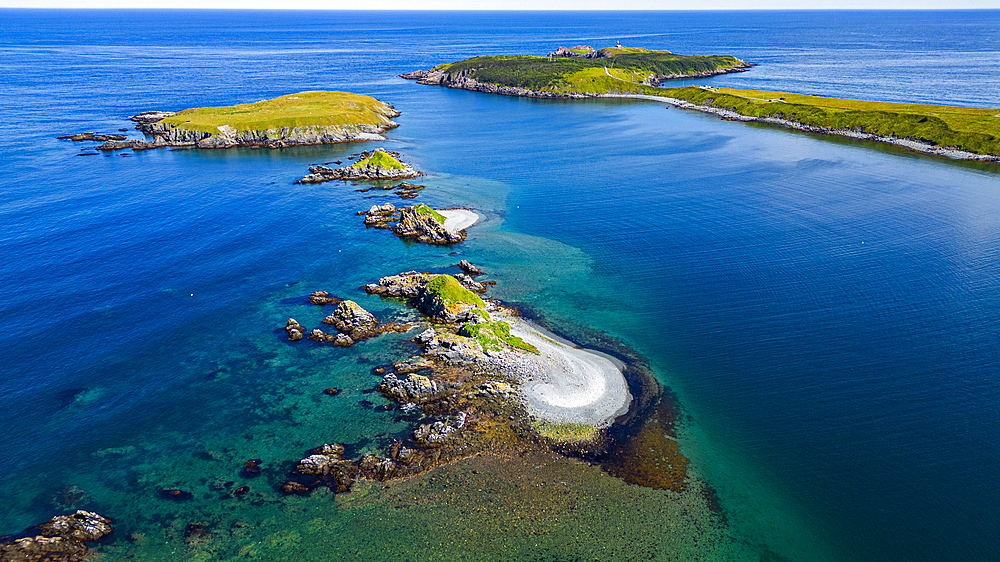 Aerial of the island near Ferryland, Avalon Peninsula, Newfoundland, Canada, North America