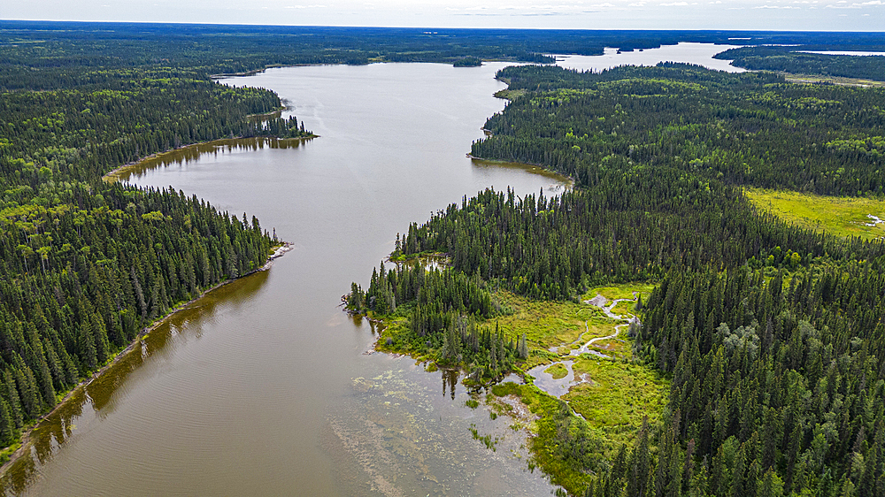 Aerial of the Pisew River, Pisew Falls Provincial Park, Thompson, Manitoba, Canada, North America