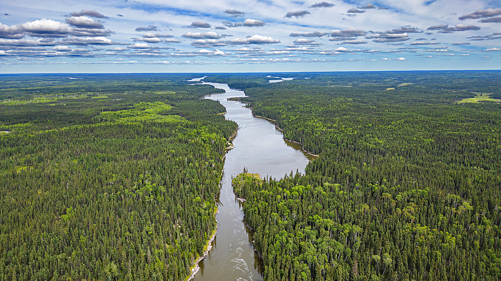 Aerial of the Pisew River, Pisew Falls Provincial Park, Thompson, Manitoba, Canada, North America