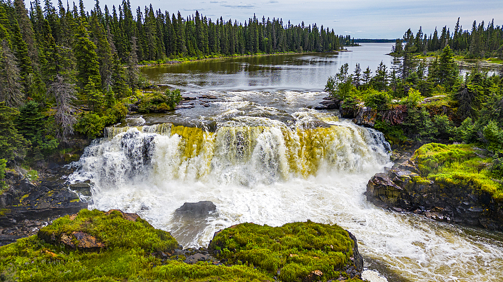 Aerial of the Pisew Falls Provincial Park, Thompson, Manitoba, Canada, North America