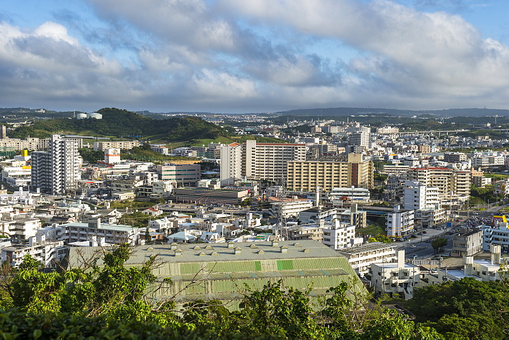 View over Naha from the Shikinaen Garden (Shikina-en Garden), UNESCO World Heritage Site, Naha, Okinawa, Japan, Asia