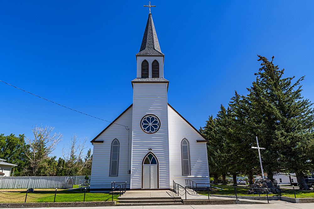 Old church in Fort Macleod near the UNESCO site of Head Smashed in Buffalo Jump, Alberta, Canada, North America