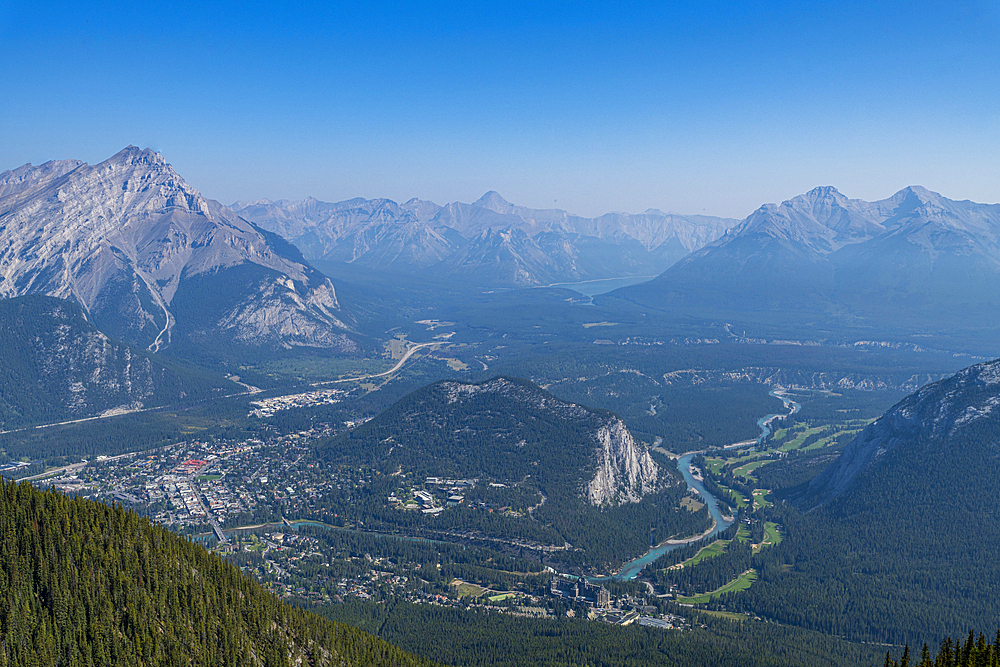 Mountain view from Sulphur Mountain top, Banff National Park, UNESCO World Heritage Site, Alberta, Rocky Mountains, Canada, North America