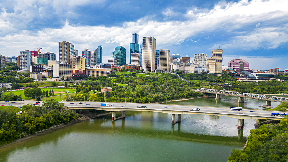 Aerial of the skyline of Edmonton, Alberta, Canada