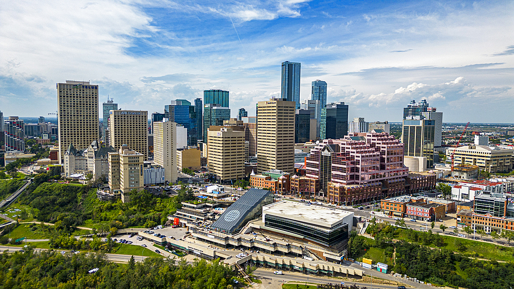 Aerial of the skyline of Edmonton, Alberta, Canada, North America