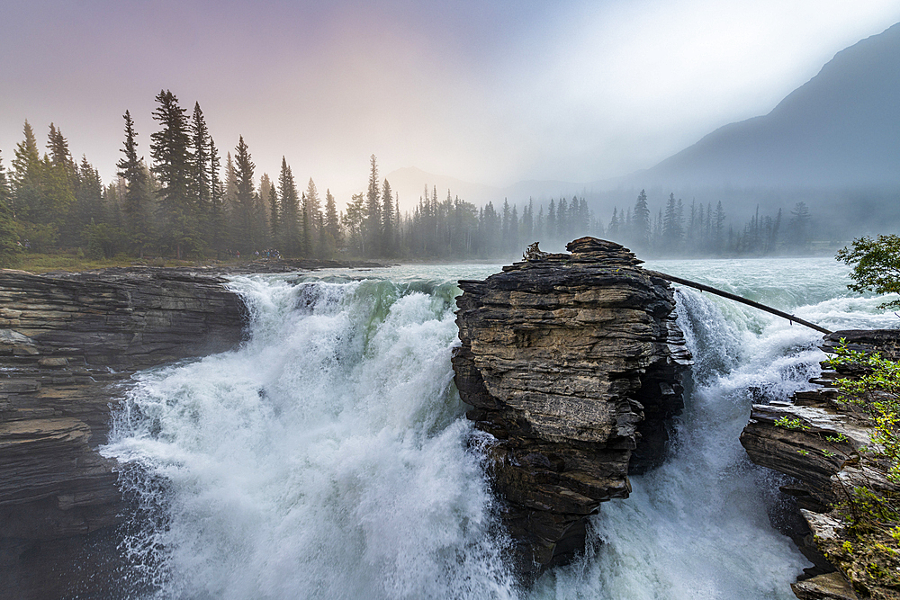 Athabasca Falls at sunrise, Glacier Parkway, Jasper National Park, UNESCO World Heritage Site, Alberta, Canadian Rockies, Canada, North America