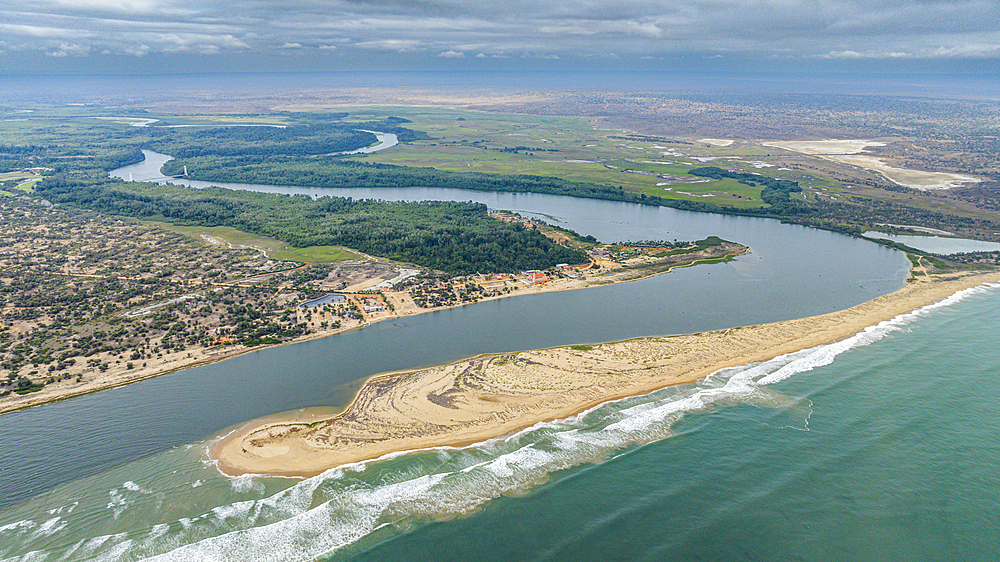 Aerial of the River mouth of the River Cuanza, Angola, Africa