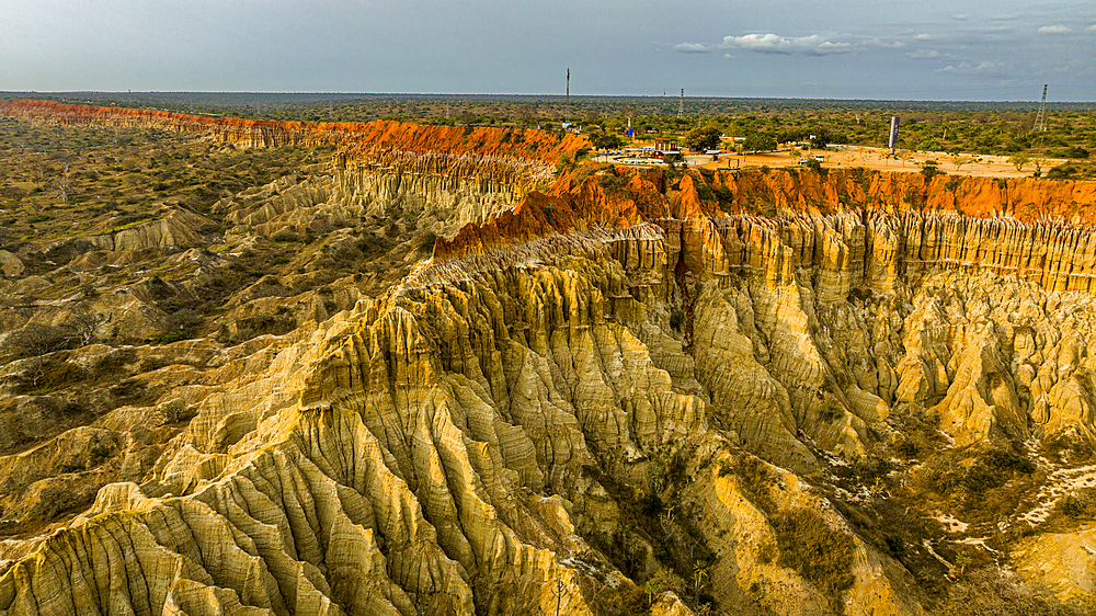 Aerial of the sandstone erosion landscape of Miradouro da Lua (Viewpoint of the Moon), south of Luanda, Angola, Africa