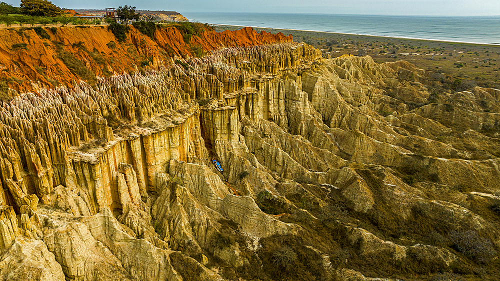 Aerial of the sandstone erosion landscape of Miradouro da Lua (Viewpoint of the Moon), south of Luanda, Angola, Africa