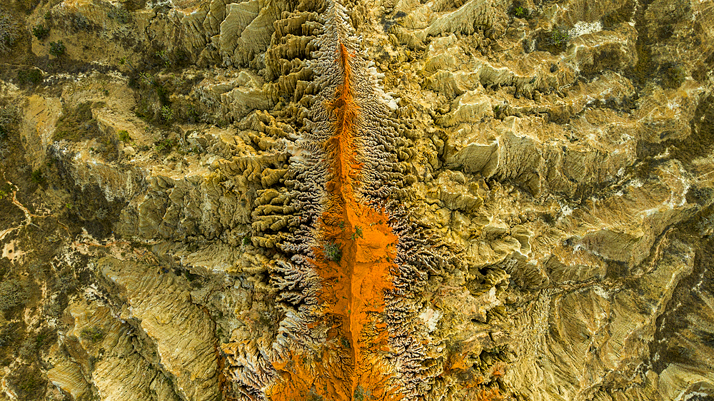 Aerial of the sandstone erosion landscape of Miradouro da Lua (Viewpoint of the Moon), south of Luanda, Angola, Africa