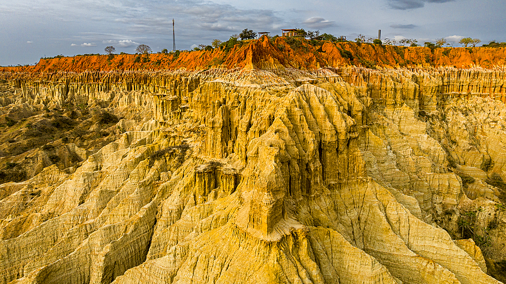 Aerial of the sandstone erosion landscape of Miradouro da Lua (Viewpoint of the Moon), south of Luanda, Angola, Africa