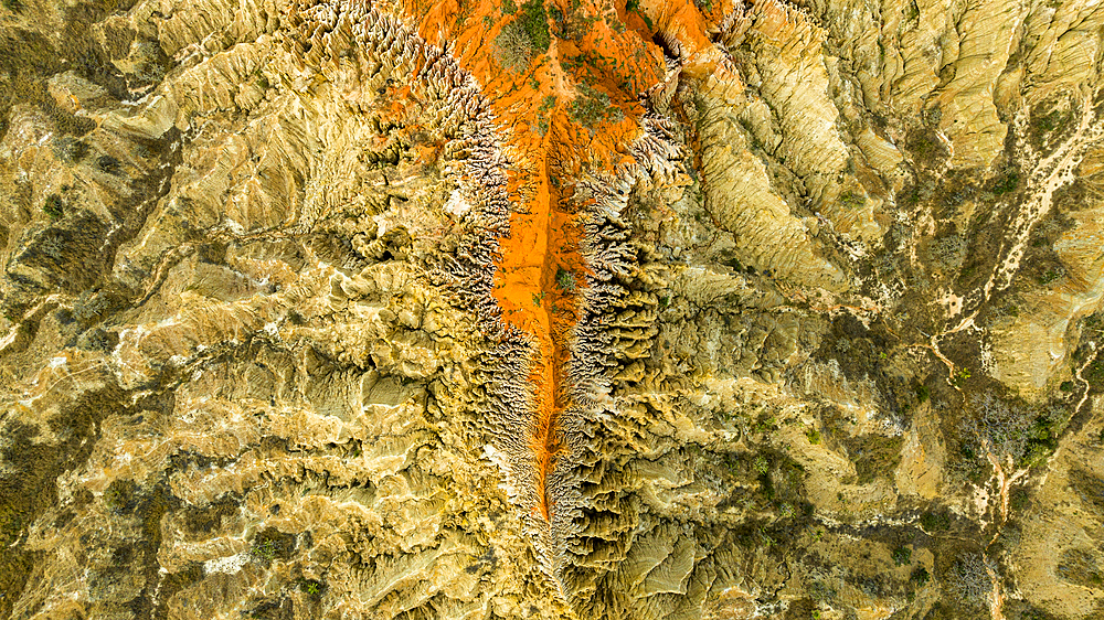 Aerial of the sandstone erosion landscape of Miradouro da Lua (Viewpoint of the Moon), south of Luanda, Angola, Africa