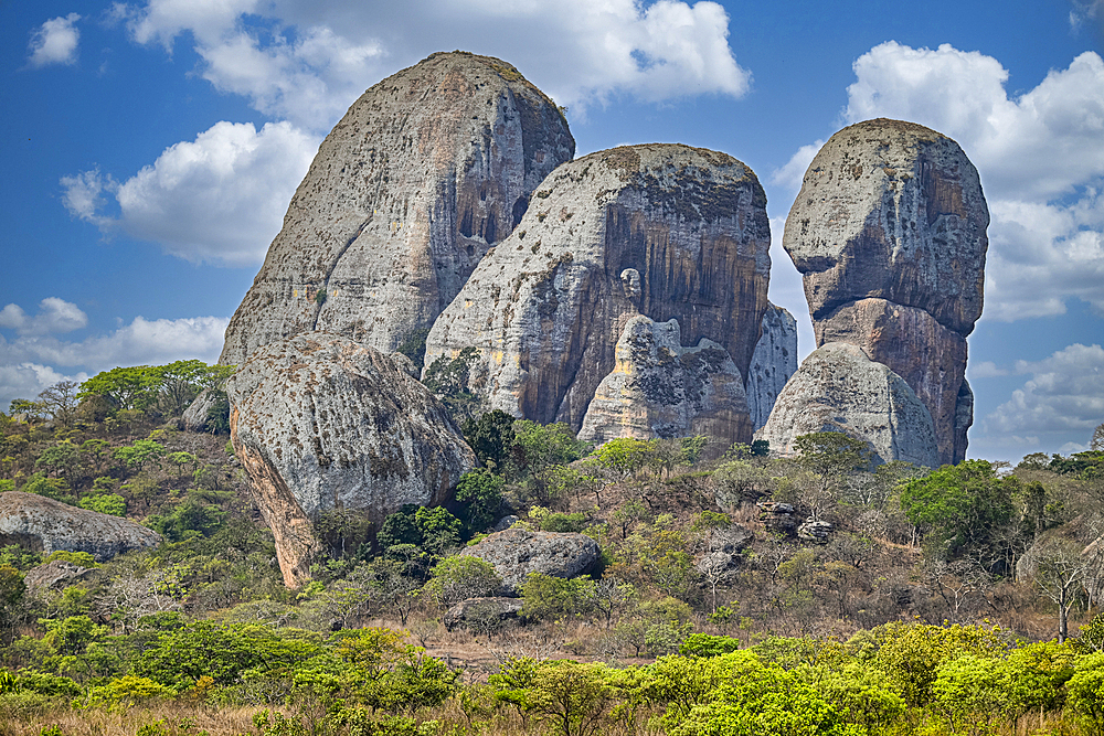 Aerial of black rocks of Pungo Andongo, Malanje, Angola, Africa