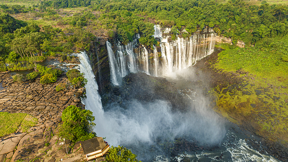 Aerial of the third highest waterfall in Africa, Calandula Falls, Malanje, Angola, Africa