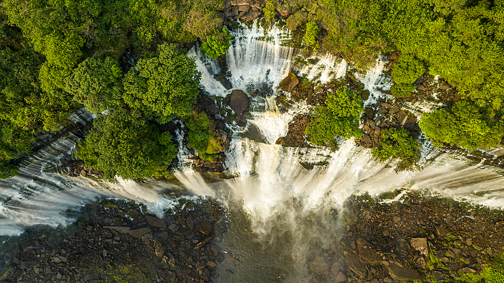 Aerial of the third highest waterfall in Africa, Calandula Falls, Malanje, Angola, Africa