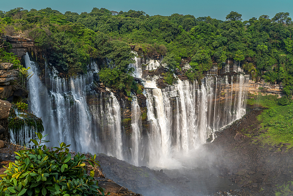 Aerial of the third highest waterfall in Africa, Calandula Falls, Malanje, Angola, Africa