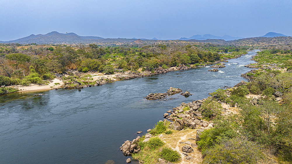 Aerial of the Cuanza river, Cuanza Sul province, Angola, Africa