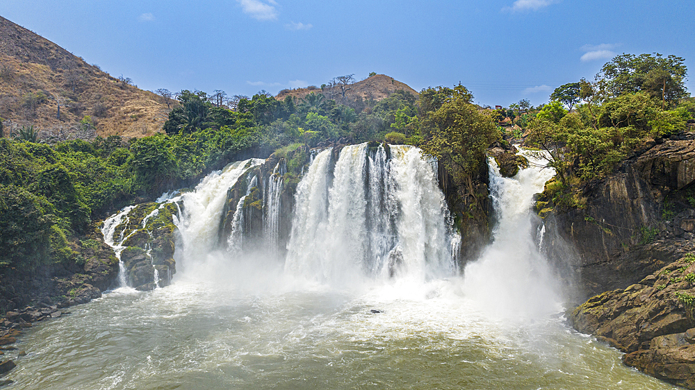 Aerial of the Binga waterfalls, Kwanza Sul, Angola, Africa