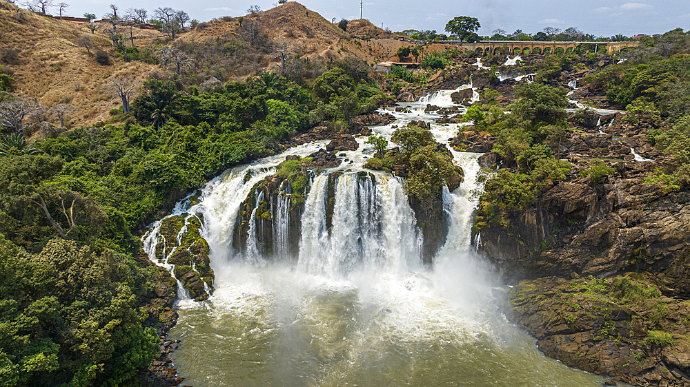 Aerial of the Binga waterfalls, Kwanza Sul, Angola, Africa