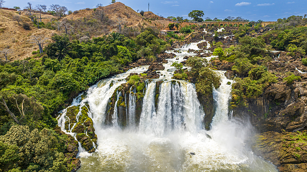 Aerial of the Binga waterfalls, Kwanza Sul, Angola, Africa