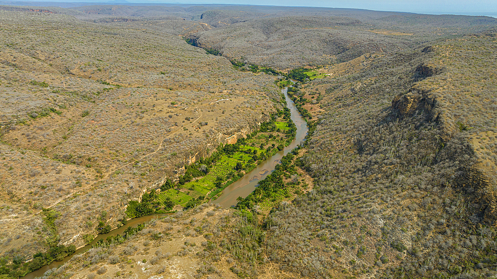 Aerial of the Rio Cubal Canyon, Angola, Africa