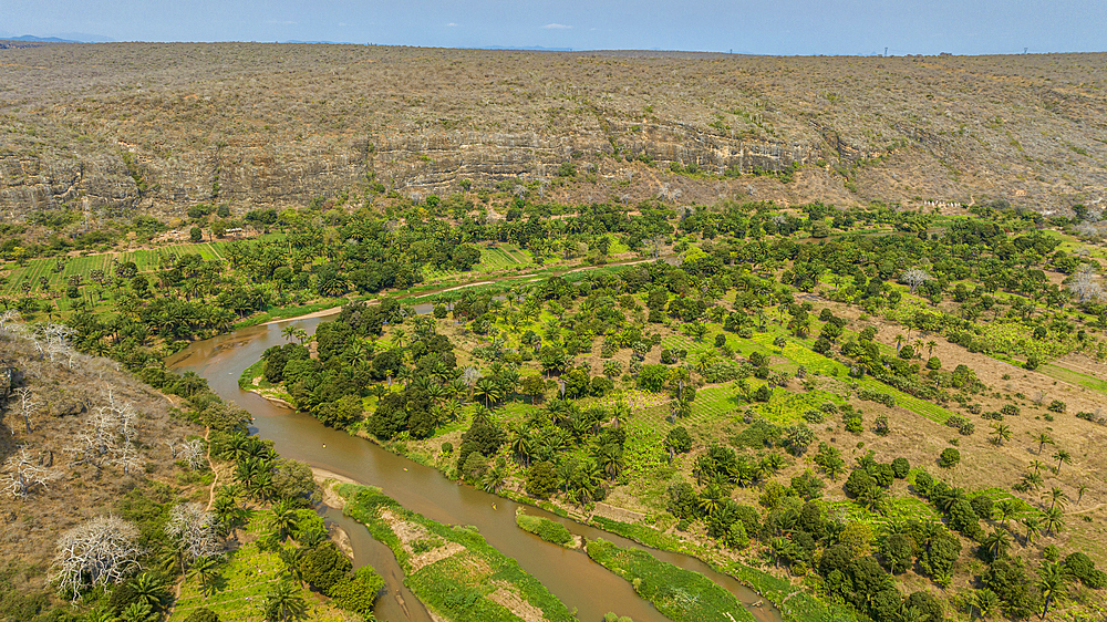 Aerial of the Rio Cubal Canyon, Angola, Africa