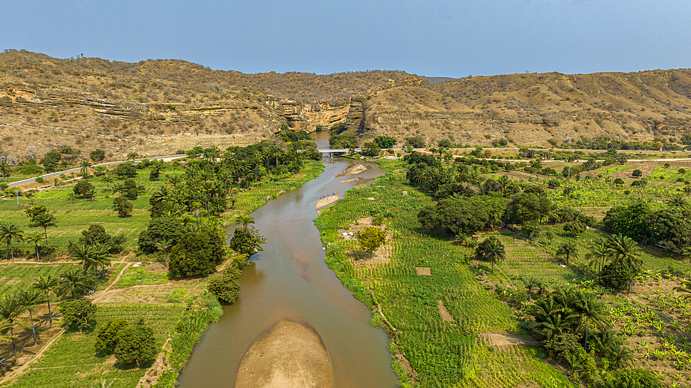 Aerial of the Rio Cubal Canyon, Angola, Africa