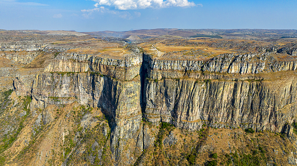 Aerial of the Tundavala Gap, great escarpment Serra da Leba, Lubango, Angola, Africa