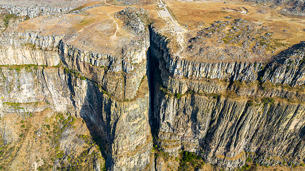 Aerial of the Tundavala Gap, great escarpment Serra da Leba, Lubango, Angola, Africa