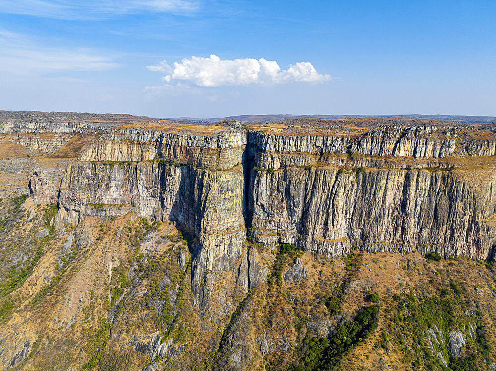 Aerial of the Tundavala Gap, great escarpment Serra da Leba, Lubango, Angola, Africa