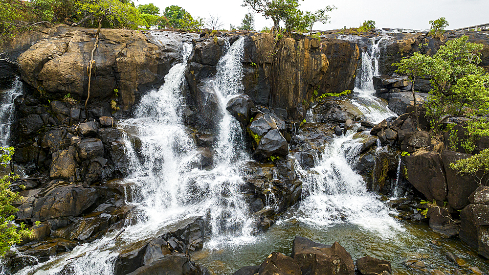 Aerial of Chiumbe waterfalls, Lunda Sul, Angola, Africa