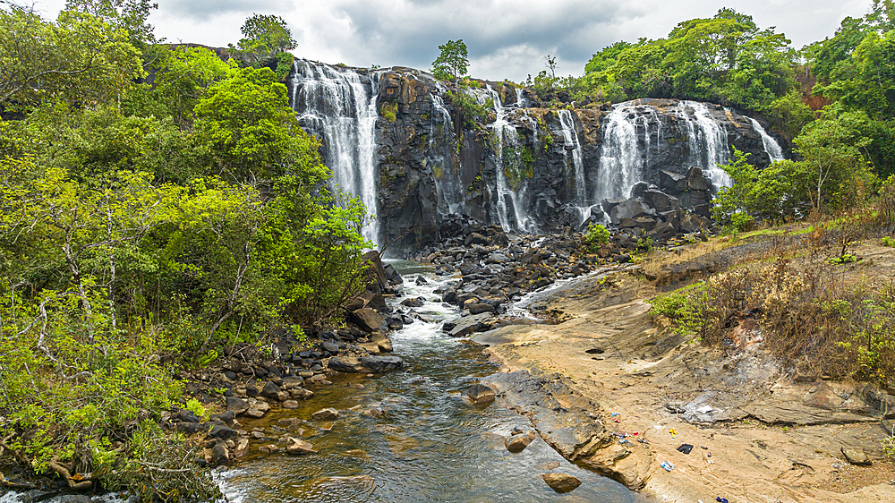 Aerial of Chiumbe waterfalls, Lunda Sul, Angola, Africa