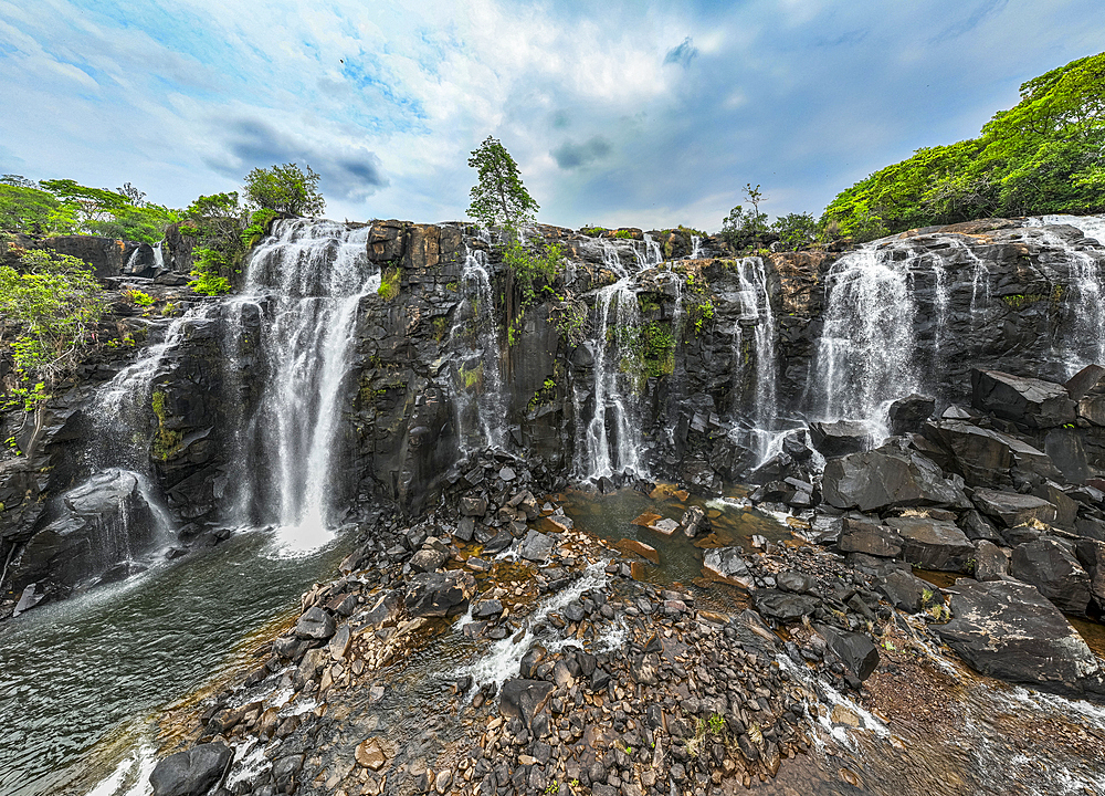 Aerial of Chiumbe waterfalls, Lunda Sul, Angola, Africa