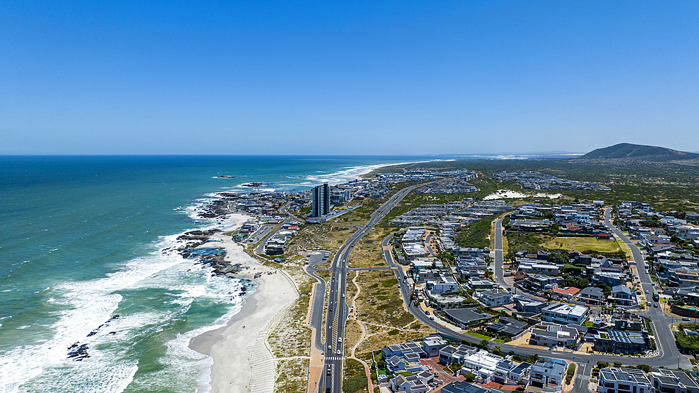 Aerial of Bloubergstrand Beach, Table Bay, Cape Town, South Africa, Africa