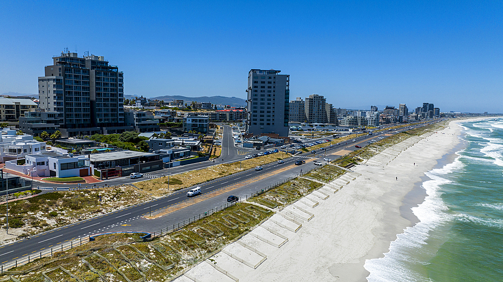 Aerial of Bloubergstrand Beach, Table Bay, Cape Town, South Africa, Africa