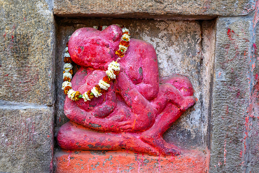 Figure carved in stone wall, Kamakhya Temple, Guwahati, Assam, India, Asia