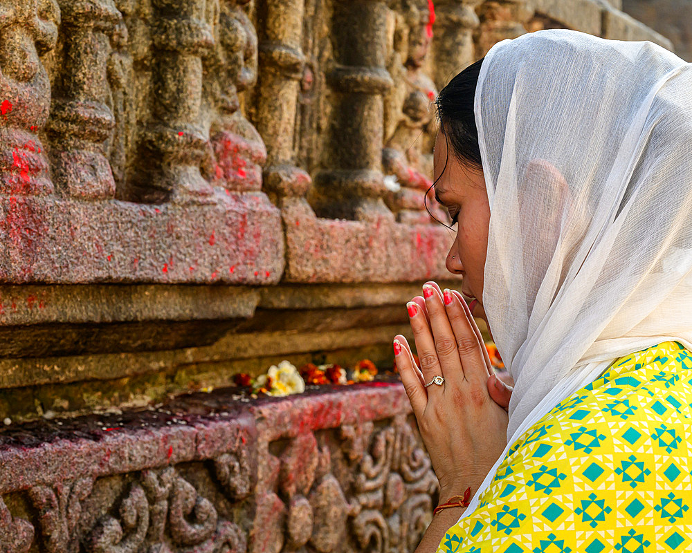 Female devotee praying, Kamakhya Temple, Guwahati, Assam, India, Asia