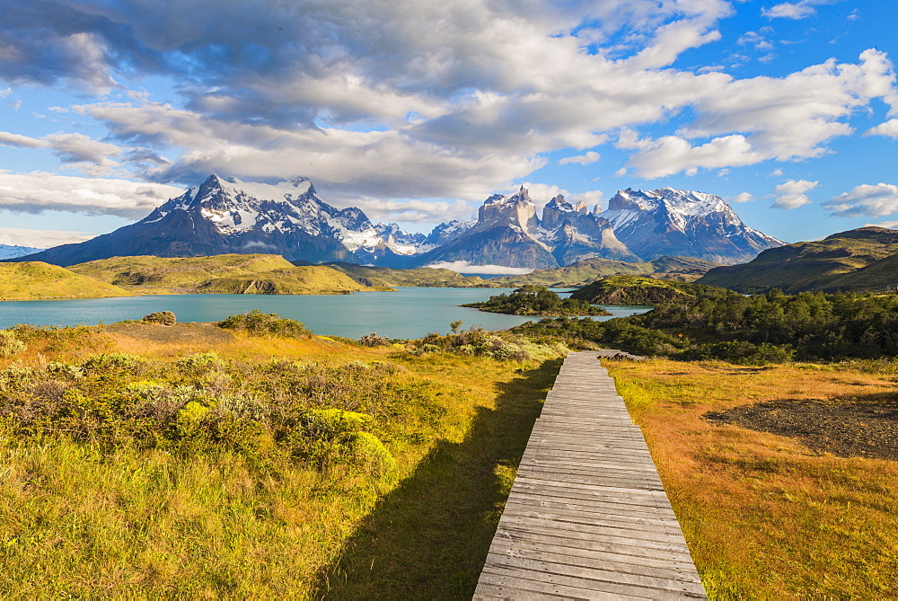 Boardwalks at Lake Pehoe, Torres Del Paine National Park, Patagonia, Chile, South America