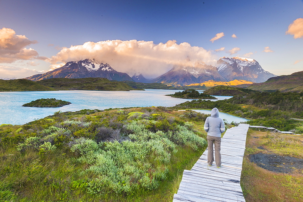 Boardwalks at Lake Pehoe, Torres Del Paine National Park, Patagonia, Chile, South America